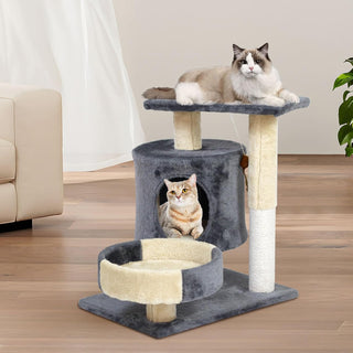 SKY-TOUCH Cat Tree Tower｜Durable Cat Condo with Sisal Scratching Posts｜Cozy Cat House,｜Ladder & Resting Platforms for Indoor Use | Assembly accessories｜120×49×39cm,Gray