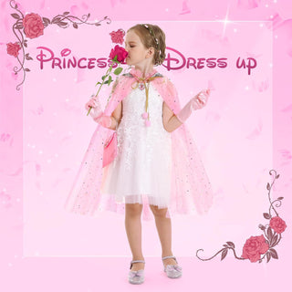 Frichness Princess Cape Set,12Pcs Kids Fairy Tulle Princess Dress up Clothes, Princess Dresses for Girls Birthday Party Halloween Dressing Up with Crown Wand Accessories 3-8 Years Birthday Gift