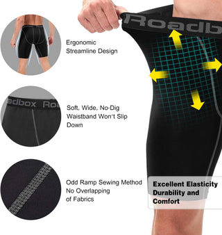 Roadbox Compression Shorts for Men 3 Pack Cool Dry Athletic Workout Underwear Running Gym Spandex Baselayer Boxer Briefs