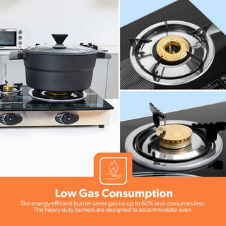 Triple Gas Burner with Tempered Glass - Auto-Ignition, Thick Pan Support & Comfortable Knobs | Low Gas Consumption