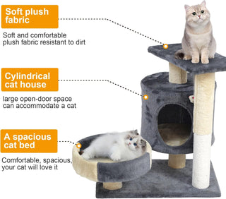 SKY-TOUCH Cat Tree Tower｜Durable Cat Condo with Sisal Scratching Posts｜Cozy Cat House,｜Ladder & Resting Platforms for Indoor Use | Assembly accessories｜120×49×39cm,Gray