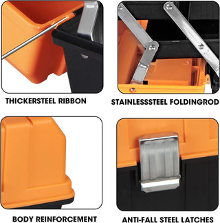 Torin 17-Inch Plastic Tool Box,3-Tiers Multi-Function Storage Portable Toolbox Organizer, Black/Orange ATRJH-3430T