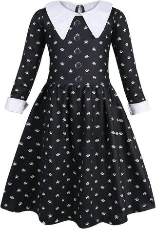 AmzBarley Girls Addams Costume Little Kids Addams Family Dress Up for Halloween Cosplay Birthday Party