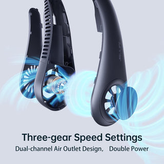 JISULIFE Portable Neck Fan, Hands Free Bladeless Fan, 4000 mAh Battery Operated Wearable Personal Fan, Leafless, Rechargeable, Headphone Design, USB Powered Desk Fan,3 Speeds-Green