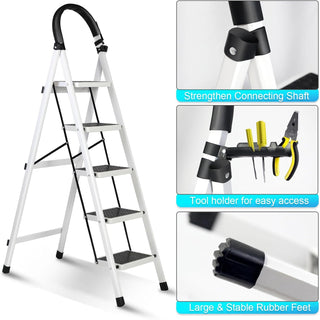 SKY-TOUCH Foldable Ladder 3 Steps, Home Ladder Folding Step Stool with Wide Anti-Slip Pedal, Adults Folding Sturdy Steel Ladder for Home,Kitchen, Garden, Office