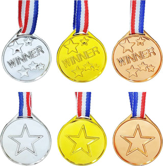 Party with Emma 30 Pcs Mini Gold Medals for Kids 1.5-Inch Participation Awards Neck Ribbon for Sports Tournaments Competitions Kids Awards Gold Medals Winner