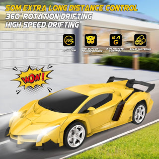 WTLSSG Remote Control Car，Transform Robot RC Cars with Cool LED Headlights, 2.4Ghz Toys Car with 360 Degree Rotation and One-Button Deformation, Present Birthday Gift for Boys/Girls (Black and White)