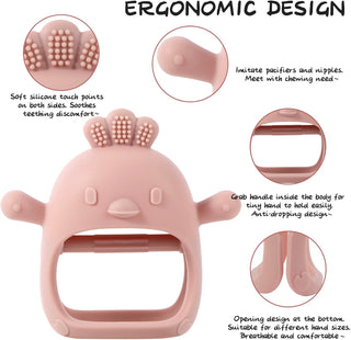 AoiSouk Baby Teether, Silicone Teething Toys for Babies 0-6 Months, Baby Chew Toys for Sucking Needs, Teething Pacifier, BPA Free Anti-Drop Silicone(Dark Pink&Rose Pink&Beige)