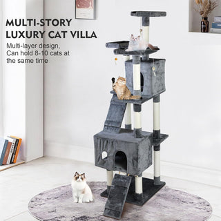 SKY-TOUCH Cat Tree Tower｜Durable Cat Condo with Sisal Scratching Posts｜Cozy Cat House,｜Ladder & Resting Platforms for Indoor Use | Assembly accessories｜120×49×39cm,Gray