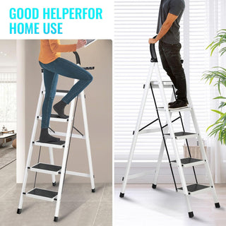 SKY-TOUCH Foldable Ladder 3 Steps, Home Ladder Folding Step Stool with Wide Anti-Slip Pedal, Adults Folding Sturdy Steel Ladder for Home,Kitchen, Garden, Office