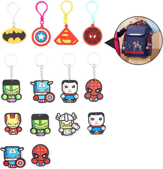 Beauenty Party Articles Superhero Birthday Party Gift Set Includes 18 Pcs Party Articles Superhero masks， 18Pcs Keychains 18Pcs Gifts Bag，36pcs Superhero Hand Slap Bracelet(108PC)