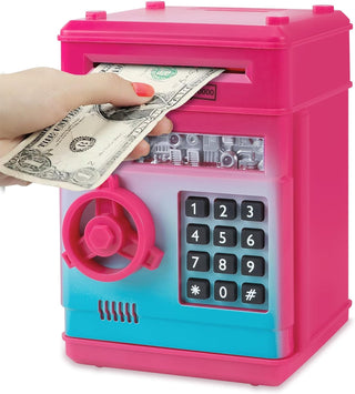 Refasy Piggy Bank for Girls 4-11 Years Old,Refasy Kids Safe Bank for Boys Christmas Birthday Gifts Toy for Kids Electronic ATM Money Bank for Adults Money Saving Box Safe Coin Bank Toy Kids Toys Pink