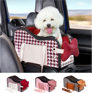 Amoilly Dog Car Seat For Small Dog, Center Console Puppy Car Seat, Pet Booster Seat For Car, Dirt-Proof Portable Pet Carrier For Outdoor, With Straps And Cooler Mat (Karamell)