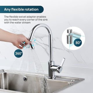 JOMOO Water Saving Faucet Aerator, 360° Swivel Splash Proof Faucet Extender for Kitchen Sink, Dual-function 2-Flow Sprayer Faucet Head for Bathroom Sink, Chrome