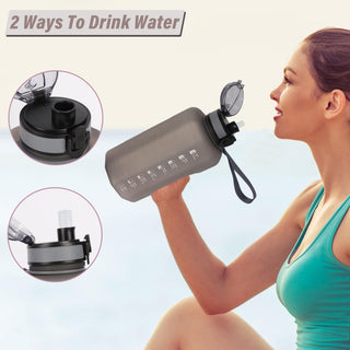 GIFUBOWA Half Gallon Water Bottle with Handle and Straw 74oz Big Sport Water Jug Large Motivational 2.2l Bpa Free Leakproof Bottles for Gym Yoga Camping Outdoor Travel