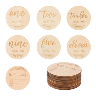Toyvian 14 Piece Wooden Baby Monthly Milestone Photo Cards, Baby Announcement Cards, Baby Milestone Discs for Newborn Baby Shower Gifts