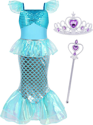 WonderBabe Little Girl Mermaid Princess Dresses Ariel Costume for Grils Birthday Party Halloween Cosplay Outfit with Accessories