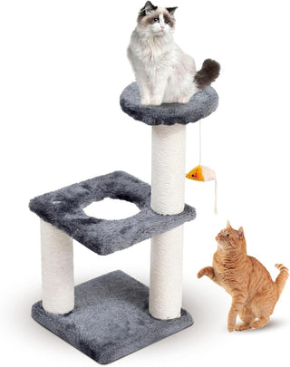 SKY-TOUCH Cat Tree Tower｜Durable Cat Condo with Sisal Scratching Posts｜Cozy Cat House,｜Ladder & Resting Platforms for Indoor Use | Assembly accessories｜120×49×39cm,Gray