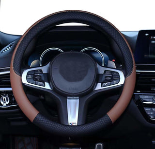 SHIAWASENA Car Steering Wheel Cover, Leather, Universal 15 Inch Fit, Anti-Slip & Odor-Free (Black)