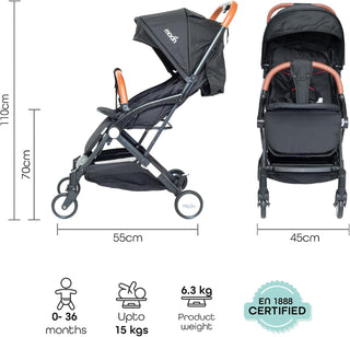 MOON Ritzi Light Weight Travel Cabin Stroller/Pushchair for Baby/Kids/Toddler from 0 Months+ Upto 15 kg, Black/Blue Dots