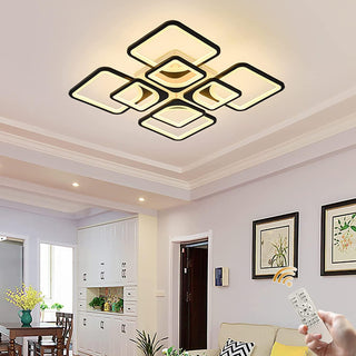 Qcyuui Dimmable Modern Ceiling Light, Acrylic LED Round Flush Mount Lighting Fixtures, 56W 4-Lights 56cm Indoor White Ceiling Lamp with Remote for Living Room Kitchen Bedroom Dining Room Office