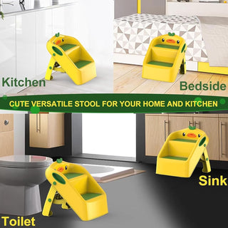 U-HOOME Foldable Toddler Step Stool for Kids Kitchen Bathroom Sink,Toilet Steps Potty Training Stool,Dual Height 11" Kitchen Helper Plastic Poop Stools Ladder with Handles Nursery Foot Stools (Blue)