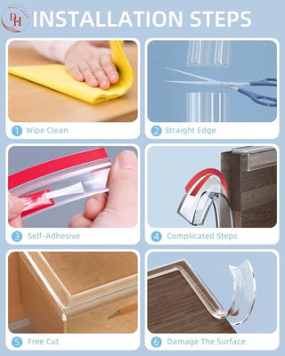 DEAL HUNT Child Proof Edge and Corner Protector Kit -Soft Silicone Bumper Strip with 4 Round & 4 L-Shaped Corner Guards - Baby Safety Corner Guards for Table Protection