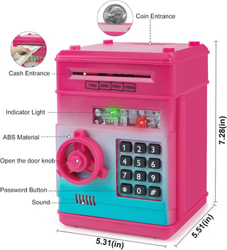 Refasy Piggy Bank for Girls 4-11 Years Old,Refasy Kids Safe Bank for Boys Christmas Birthday Gifts Toy for Kids Electronic ATM Money Bank for Adults Money Saving Box Safe Coin Bank Toy Kids Toys Pink