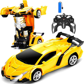 WTLSSG Remote Control Car，Transform Robot RC Cars with Cool LED Headlights, 2.4Ghz Toys Car with 360 Degree Rotation and One-Button Deformation, Present Birthday Gift for Boys/Girls (Black and White)