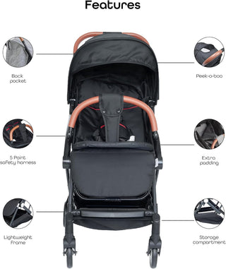 MOON Ritzi Light Weight Travel Cabin Stroller/Pushchair for Baby/Kids/Toddler from 0 Months+ Upto 15 kg, Black/Blue Dots