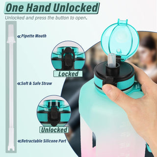 GIFUBOWA Half Gallon Water Bottle with Handle and Straw 74oz Big Sport Water Jug Large Motivational 2.2l Bpa Free Leakproof Bottles for Gym Yoga Camping Outdoor Travel