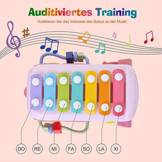 Mumoo Bear Baby Bus Musical Toy with Xylophone, Interactive Early Childhood Educational Gifts, Baby Crawling Activity Toys with Baby Cube, Suitable for Kids Ages 2+ (Pink)