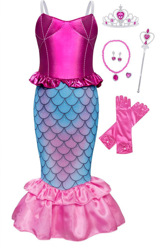 WonderBabe Little Girl Mermaid Princess Dresses Ariel Costume for Grils Birthday Party Halloween Cosplay Outfit with Accessories