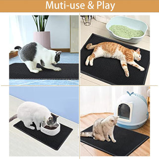 ikeoat Cat Litter Mat, ikeoat Litter Trapping Mat for Cat Sand Litter Box Honeycomb Double Layer Design Waterproof Washable Pet Bed, BLACK, 40x50cm