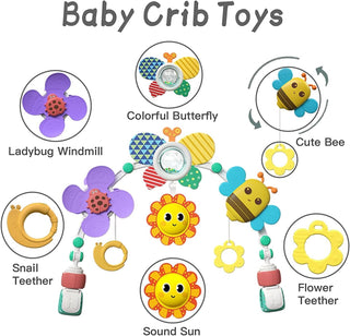 AM ANNA Baby Stroller Arch Toy, Car Seat Toys for Babies 0-12 Months,Activity Musical Arch Toy with Animal Accessories, Sensory Travel Crib Bouncer Bassinet Toys for Toddler Boy Girl