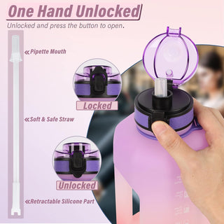 GIFUBOWA Half Gallon Water Bottle with Handle and Straw 74oz Big Sport Water Jug Large Motivational 2.2l Bpa Free Leakproof Bottles for Gym Yoga Camping Outdoor Travel