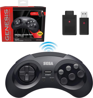 Retro-Bit Sega Genesis 2.4 Ghz Wireless Controller for Sega Genesis Original/Mini, Switch, PC, Mac - Includes Controller, 2 Receivers & Storage Case (Black)