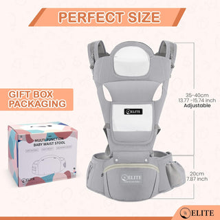 Deal Hunt 6 in 1 Baby Carrier Hip Seat, Multifunctional Baby Strap Waist Carrier for walking, Shopping, Trip, Hiking - Adjustable Size & Suitable for 0-36 Months Baby with Gift Box Packaging (Grey)