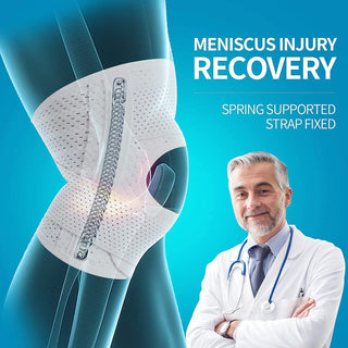 FDTY Knee Brace with Side Stabilizers Relieve Meniscal Tear Knee Arthritis, Breathable Adjustable Knee Support Suitable for Men and Women with Sports Injuries (Medium, White (Left))