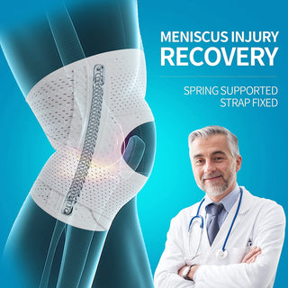 FDTY Knee Brace with Side Stabilizers Relieve Meniscal Tear Knee Arthritis, Breathable Adjustable Knee Support Suitable for Men and Women with Sports Injuries (Medium, White (Left))
