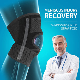 FDTY Knee Brace with Side Stabilizers Relieve Meniscal Tear Knee Arthritis, Breathable Adjustable Knee Support Suitable for Men and Women with Sports Injuries (Medium, White (Left))