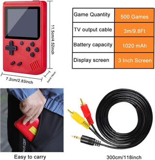 KASTWAVE Handheld Game Console, 400 Classic FC Games, Mini Handheld Game Console with 3.0-Inches Color Screen , 1020mAh Rechargeable Battery That Can Connect to TV and Two Players(Red)
