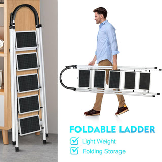 SKY-TOUCH Foldable Ladder 3 Steps, Home Ladder Folding Step Stool with Wide Anti-Slip Pedal, Adults Folding Sturdy Steel Ladder for Home,Kitchen, Garden, Office