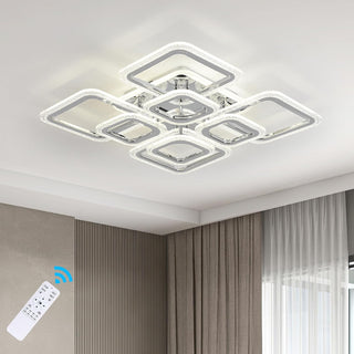 Qcyuui Dimmable Modern Ceiling Light, Acrylic LED Round Flush Mount Lighting Fixtures, 56W 4-Lights 56cm Indoor White Ceiling Lamp with Remote for Living Room Kitchen Bedroom Dining Room Office