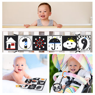 KUANGO 3 Pcs Black and White High Contrast Baby Toys 0-3 Months for Newborn, Montessori Toys for Babies Sensory Soft Book for Early Education, Infant Tummy Time Toys 0 6 9 Months Baby Gifts