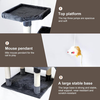 SKY-TOUCH Cat Tree Tower｜Durable Cat Condo with Sisal Scratching Posts｜Cozy Cat House,｜Ladder & Resting Platforms for Indoor Use | Assembly accessories｜120×49×39cm,Gray