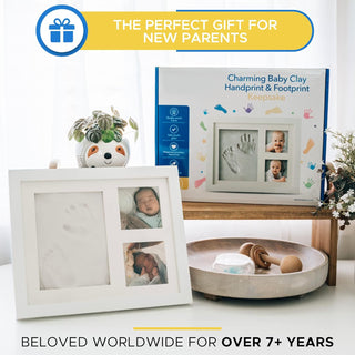 Baby Handprint and Footprint Makers Kit, Keepsake Frame for Newborn Boys & Girls, Baby Girl Gifts & Baby Boy Gifts, New Mom Baby Shower Gifts, Non-Toxic Clay Baby Picture Frame Nursery Decor(1 Pack)