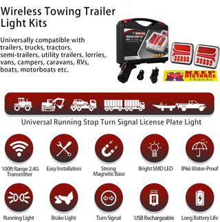 UNIFULL Wireless LED Trailer Light Kit, Magnetic Towing Lights for Trailers, Trucks, Tractors, Lorries, Vans, Campers, Boats