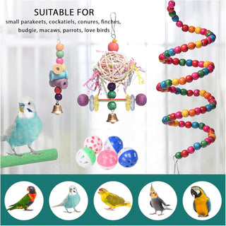 9 Pack Bird Swing Toys, Bird Chewing Hanging Toys,Swing Climbing Ladders,Wooden Perch Birds Cage Toys for Small Parrots, Parakeets, Cockatiel, Conures, Finches, Budgie, Macaws, Love Birds Natural Wood