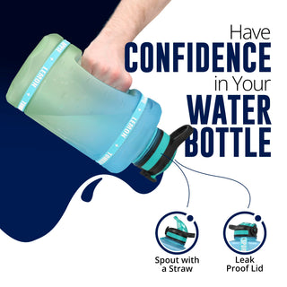 LA' PRECIOUS Water Bottle 2l for Gym Non-Toxic BPA Free Material, Fast Flow, Flip Top Leak Proof Lid with Straw. (Blue/Green)